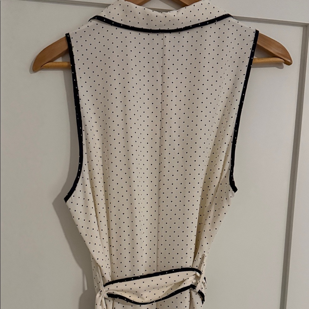 NWT Zara Cream and Navy Polka Dot Belted Midi Dress - Picture 3 of 4